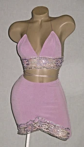 BAD GIRLS Minirock Lavendel handbemalt Glitzer Spitze Neckholder One Size S M L - Bild 1 von 3