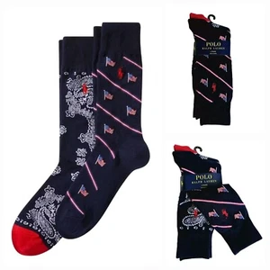 Polo Ralph Lauren Crew-Socken für Herren marineblau 2er-Pack patriotischer Druck neu mit Etikett - Bild 1 von 5
