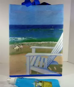 BEACH CHAIR AND SEAGULLS NAUTICAL RECYCLED MATERIAL BEACH BAG & WATER BOTTLE - Picture 1 of 6