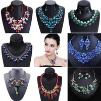 Fashion Charm Chunky Crystal Statement Bib Chain Choker Pendant Necklace Jewelry