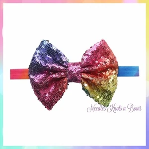 Girls 5" Rainbow Sequin Bow Headband - Picture 1 of 1