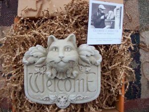 Carruth Studio Concrete Gothic Cat Welcome Plaque Sign - Picture 1 of 1