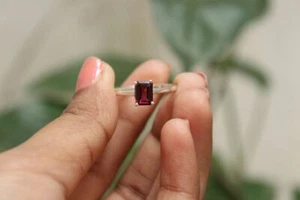 Natural Emerald Cut Garnet Gemstone Women Ring 925 Sterling Silver Ring - Picture 1 of 5