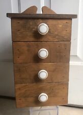 Vintage 4 Drawer Wood Spice Cabinet Apothecary Chest Kitchen. Porcelain Knobs.