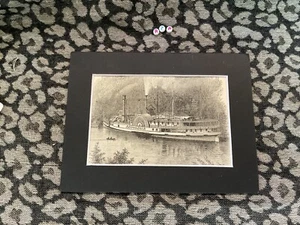 RARE ANTIQUE,  Art Print , Etching , c1870s , Mounted , American Lake Steamer - Picture 1 of 3