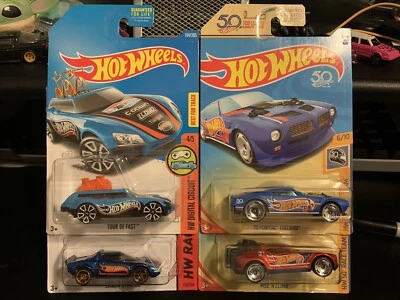 HOT WHEELS Race Logo Mix Of 4 Tour De Fast Lancia Stratos Rise ‘N Climb Firebird - Image 1 of 4