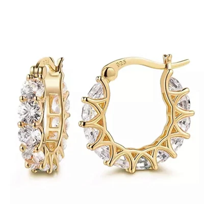 Gold, Silver Plated Hoop Earrings With Cubic Zirconia Unisex, Women, Men - Image 1 of 3