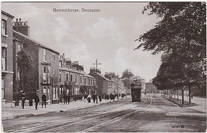GB REAL PHOTO BENNITTHORPE, DONCASTER TRAM & STREET SCENE POSTCARD - Picture 1 of 1
