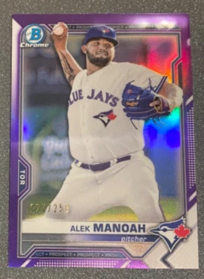 2021 Bowman Chrome Alek Manoah #'d /250 Purple Refractor Blue Jays - Image 1 of 3