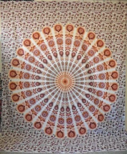 Hippie Mandala Floral Paisley Print Throw White Dark Red Brown Orange 200x235cm - Picture 1 of 4