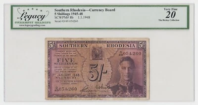 Southern Rhodesia 5 Shillings 1948 P8b King George Sig: Gordon & Beadle VF - Image 1 of 4