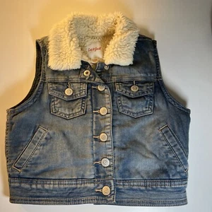 Cat and Jack Girls Sherpa Lined Denim Vest Girls size Small 6/6X Blue Jean - Picture 1 of 12