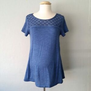 Liz Lange Maternity Denim Blue Lace Panel Tunic Top Sz XS Lace Panel Shirt