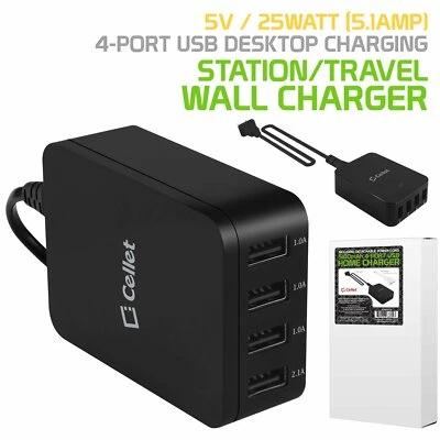5V  25Watt 5.1Amp 4 Port USB Desktop Charging Station/Travel Wall Charger Black. - Image 1 of 4