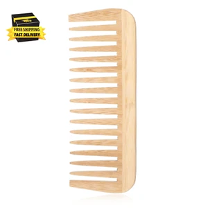 Bamboo Wide Tooth Comb, Large Hair Detangling Comb, Natural Wooden Combs for Hai - Picture 1 of 7