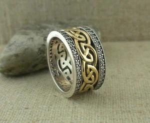 Sterling Silver & 10K Celtic Knot Wedding Ring with CZs KEITH JACK Size 7 - Picture 1 of 3