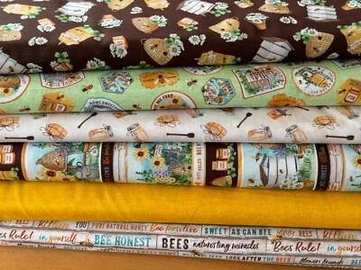 großes Stoffpaket Patchworkstoff Bienen Biene Blumen Honig Imker Bienenstock - Bild 1 von 4