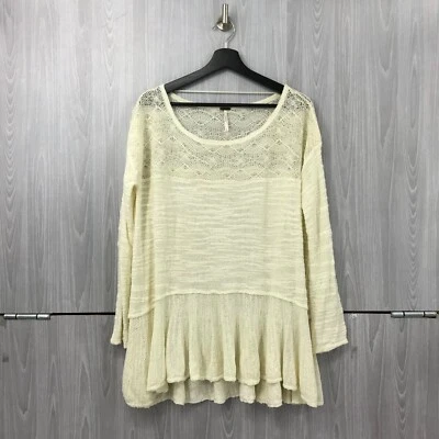 Suéter Top Free People Kristobel Tejido a Ganchillo con Volantes Manga Larga Crema Mediano Foto 1 de 4