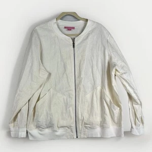 Woman Within Linen Bomber Jacket L/XL 18-20 Natural Lightweight Coastal Summer - Picture 1 of 8