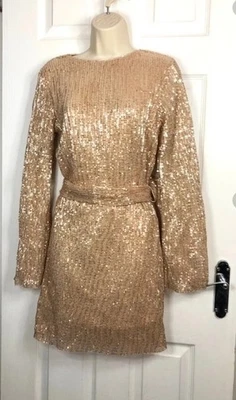Club L London Womens Gold Sequin Sparkle Long Sleeve Mini Dress Size 8 uk - Image 1 of 4