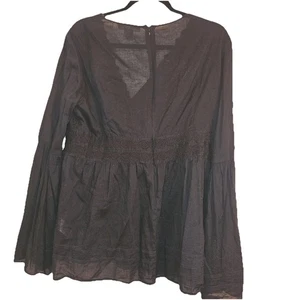 Michael Kors Shirt Womens 16 Black Eyelet Cotton Long Bell Sleeve Boho Top - Bild 1 von 9