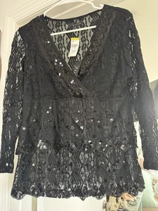 Top Panitti Para Mujer Talla L Volantes Dobladillo Cuentas Hada Negro Nuevo Con Etiquetas De Colección - Imagen 1 de 5