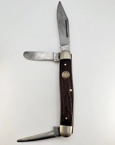 Boker Tree Brand Solingen Germany, 3 Blade Stockman Knife, Wood Grain Handle VTG - Picture 1 of 7
