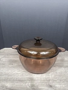 Pyrex Visions Amber Dutch Oven 4.5L Stock Pot Corning USA Brown 5Qt Vision Ware - Picture 1 of 8