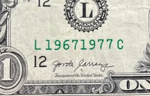 2017 $1 Dollar Bill 💸 #19671977 Fancy Note Birthday Years Very Cool 😎 - Picture 1 of 3