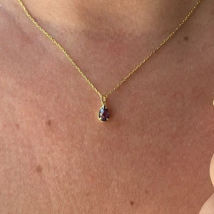 14k Gold Lab-Created Amethyst Teardrop Necklace Purple Gemstone Birthstone Gifts - Picture 1 of 5