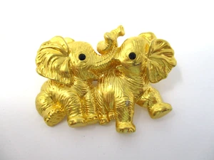 Two Playful Elephants Gold Tone Brooch Unbranded - Picture 1 of 9