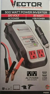 VECTOR 500 Watt Power Inverter, Dual Power Inverter, Two USB Charging Ports NEW - Image 1 of 2