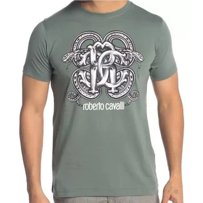 Roberto Cavalli Men's Snake Front Graphic T-shirt in Green size L NWT MSRP $290 - Image 1 of 3