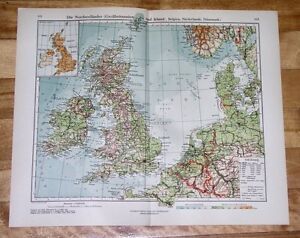 1928 VINTAGE MAP OF UNITED KINGDOM SCOTLAND ENGLAND IRELAND HOLLAND NETHERLANDS