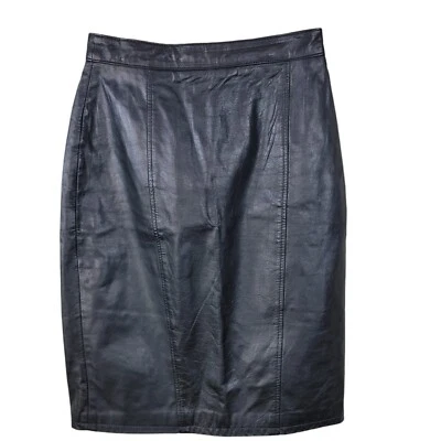 Falda Lápiz De Colección Años 80 Pelle Cuero Talla 4/6 25" Sexy Club Línea A Hendidura Negra Foto 1 de 4