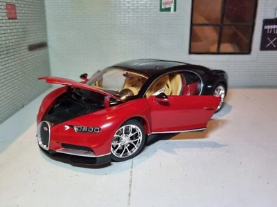Bugatti Chiron Red Black W16 Supercar Welly 1:24 Diecast Scale Model Car 24077 - Image 1 of 4
