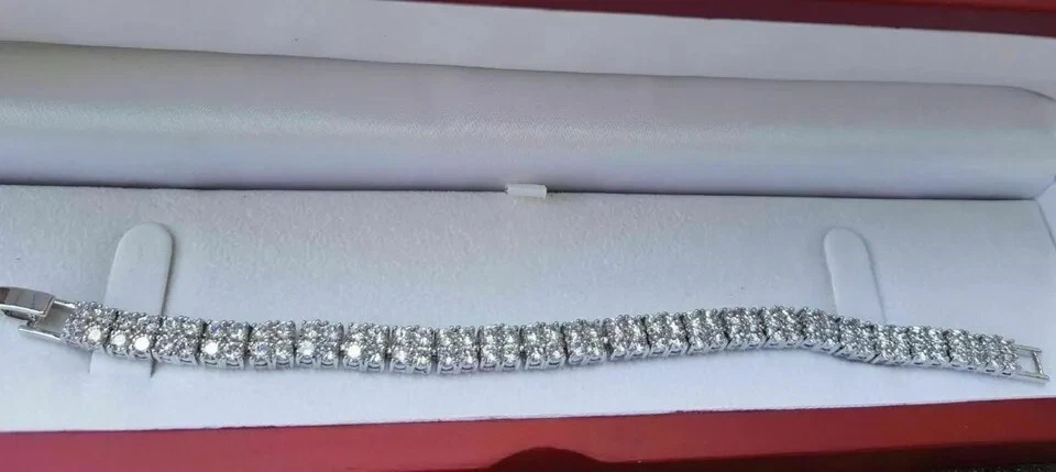 7 Inched Long Tennis Bracelet Solid 14K White Gold Round Cut 5 Carat Men & Women - Image 1 of 4