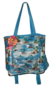 HAWAIIAN PALM TREES RAINBOWS & FLOWERS SPARKLE BEACH BAG TOTE PURSE~NEW~ - Picture 1 of 4