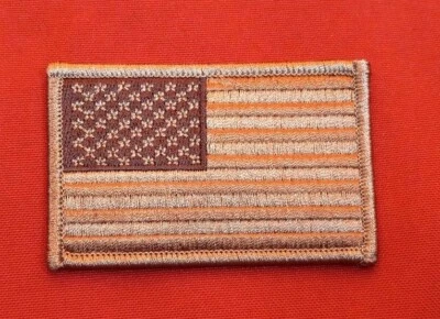 AMERICAN FLAG EMBROIDERED PATCH iron-on  DESERT TAN  Hat, Shoulder - Image 1 of 2