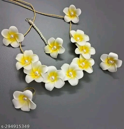 Hermoso y elegante conjunto de joyas de lujo con flores artificiales florales para mujeres y niñas Foto 1 de 1