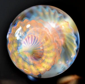 RYAN WHITMORE GLASS MARBLE/1.552"-TRANSPARENT TIERED BEAUTY-PINK,IVORY,MAGENTA+ - Picture 1 of 16