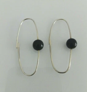 Sterling Silver Black Bead Drop Earring - Picture 1 of 7