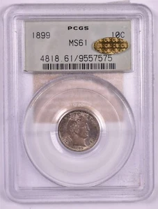 1899 Barber Silver Dime - PCGS MS61 Very Rare! Gold CAC - Picture 1 of 3