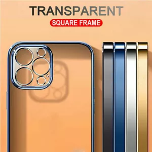 Clear Case Cover For iPhone 13 12 11 8 7 Pro Max Plus XS XR SE Plating Silicone - Picture 1 of 21