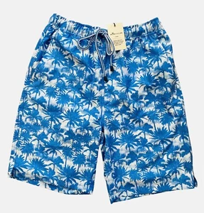Peter Millar Seaside Swim Trunks Small Clouds Palms Geometric Blue Small - Picture 1 of 7