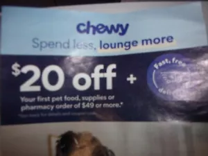 Chewy Gutschein - 20 $ Rabatt auf die erste Bestellung von 49 $ oder mehr Haustierbedarf läuft ab 30.06.2025 - Bild 1 von 1
