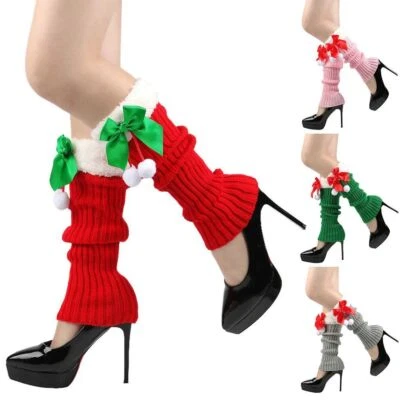 Leg Warmers Legging Socks Knitted with Bows Womens Christmas Party Costume AU - image 1 of 4