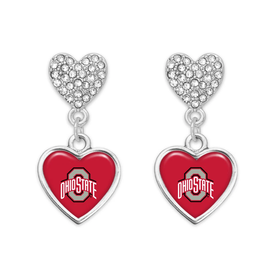 43428 Ohio State Buckeyes Amara Silver Crystal Heart Earrings Jewelry Gift OSU - Image 1 of 1
