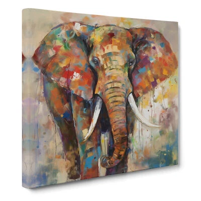 Elephant Abstract Expressionism Canvas Wall Art Print Framed Picture Home Decor - Image 1 of 4