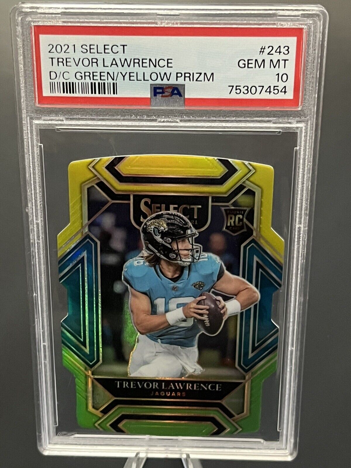 2021 Select Trevor Lawrence Club Level Green Yellow Prizm Die Cut RC #243 PSA 10